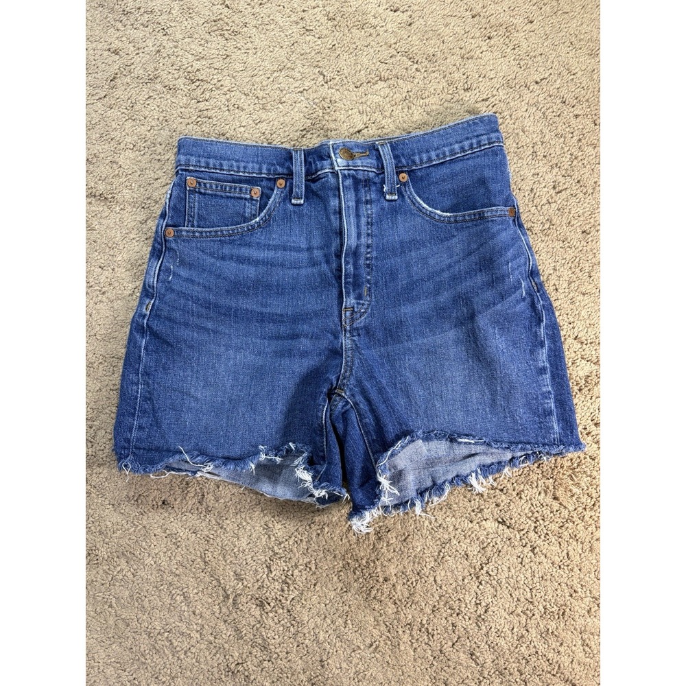 Madewell High-Rise Denim Shorts Medium Wash Size 27 Raw‎ Hem Blue Resortwear